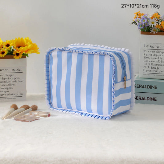 Blue Stripe Ruffle Travel Bag