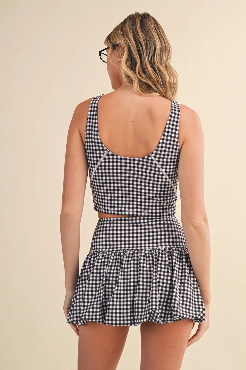 Black Gingham Aligned Cropped Top