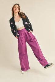 Wide Leg Pleated Pants in Boysenberry