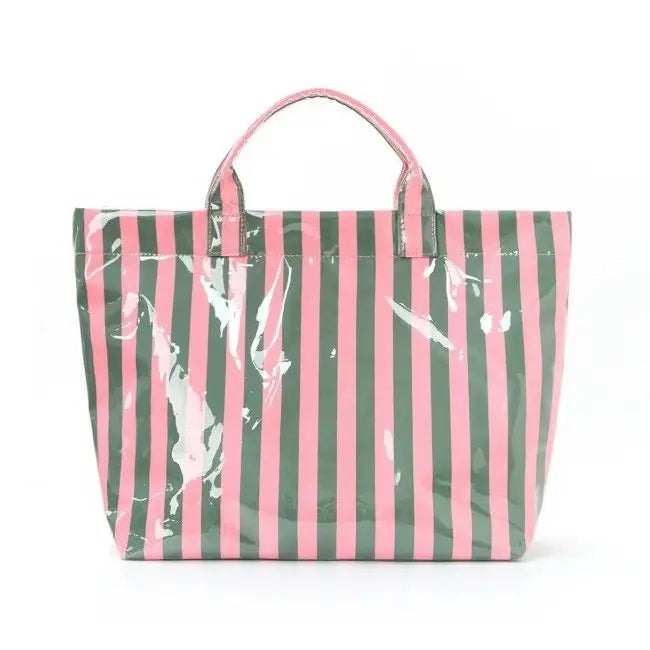 Large Striped Vinyl Tote Bag