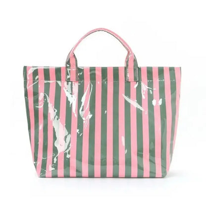 Large Striped Vinyl Tote Bag