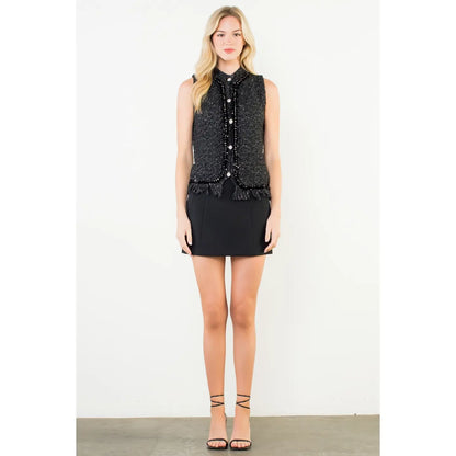 Fringed Sequin Knit Vest