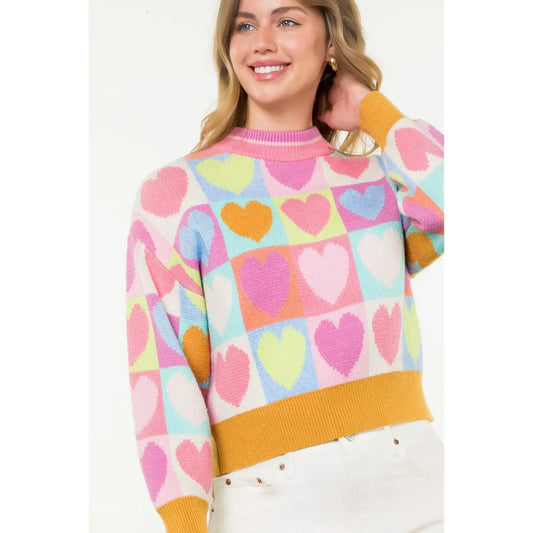 Mock Neck Heart Sweater
