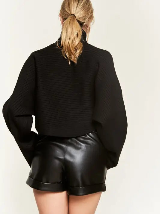Black Mock Neck Wide Sleeve Top