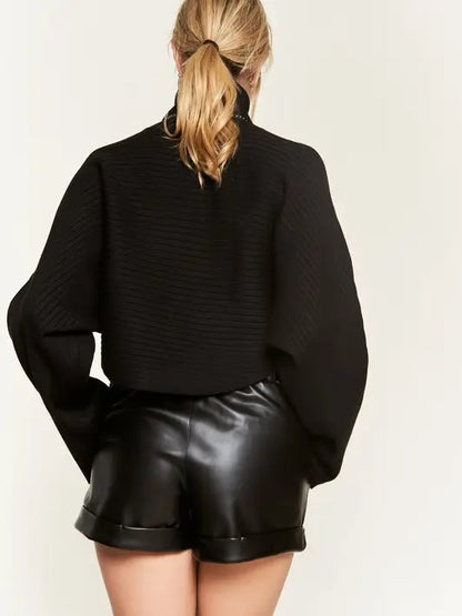 Black Mock Neck Wide Sleeve Top