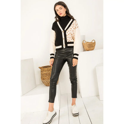 Leopard Knit Cardigan in Black