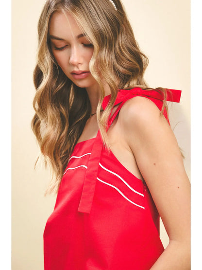 Piping Detail Square Neck Top