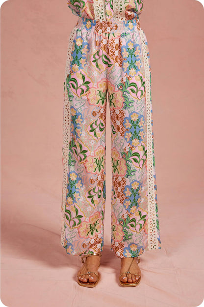 Garden Party Crochet Contrast Satin Pants