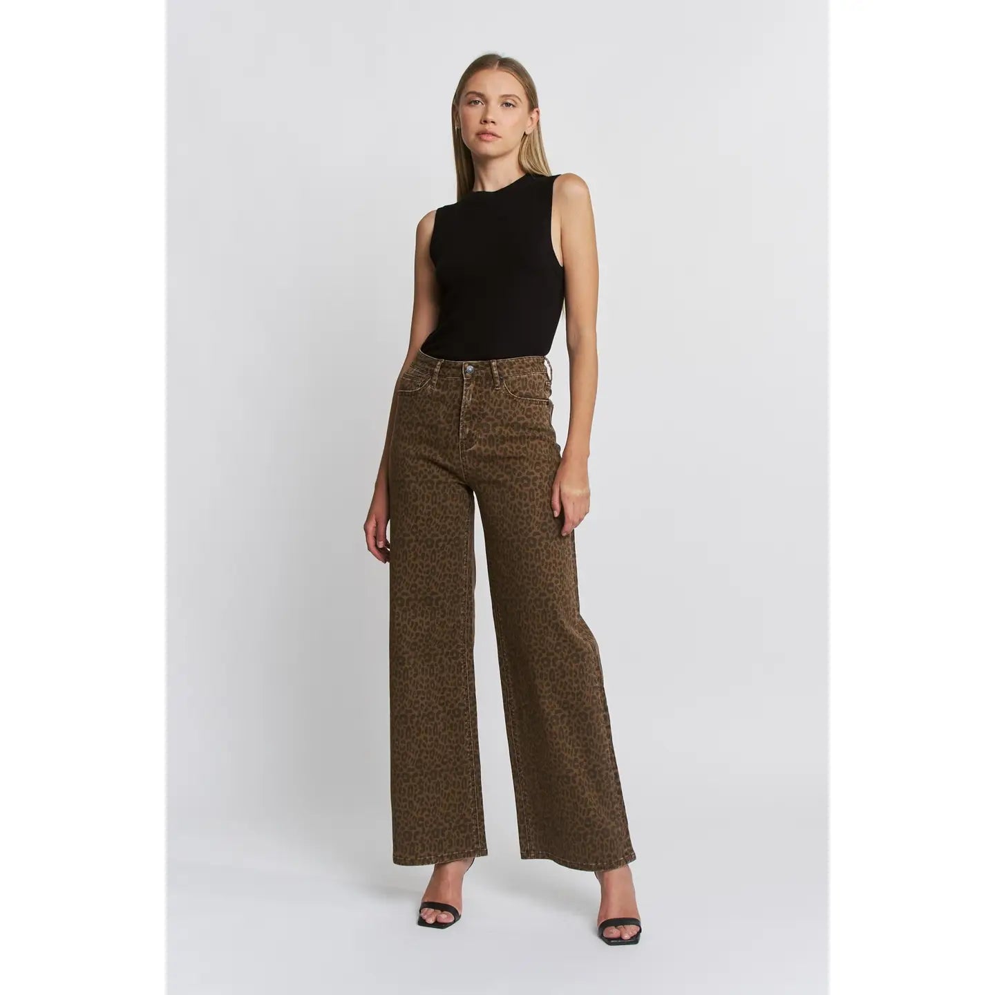 Super High Wide Leg Leopard Jeans in Brown Derby