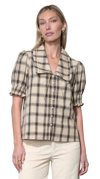 Betty Sailor Collar Plaid Top in Sand