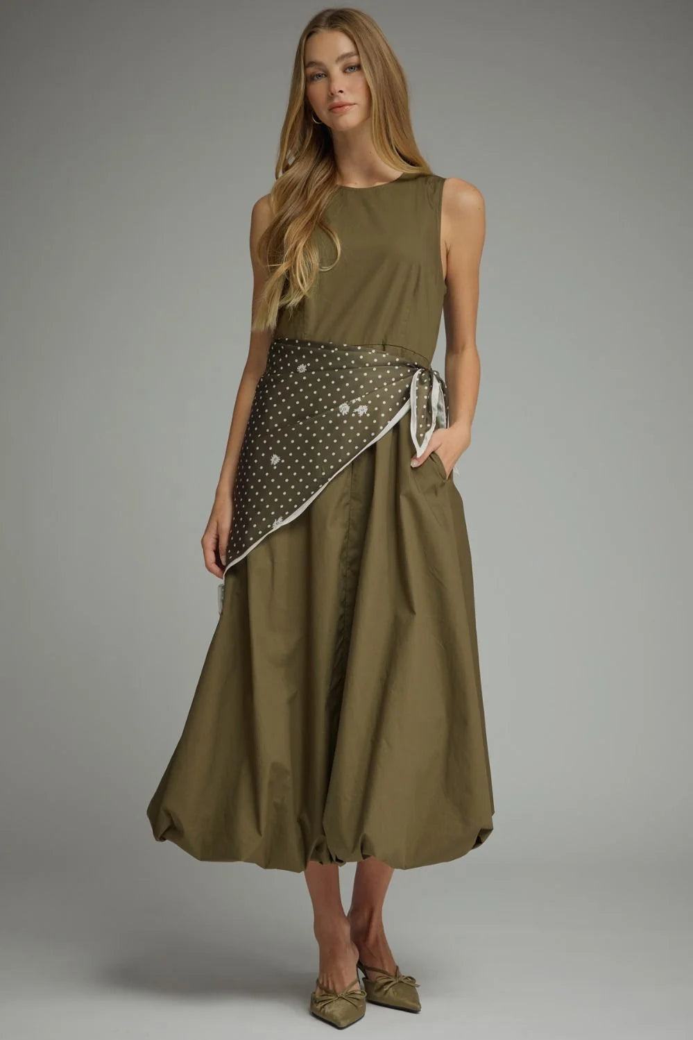 Daphne Midi Scarf Dress in Olive