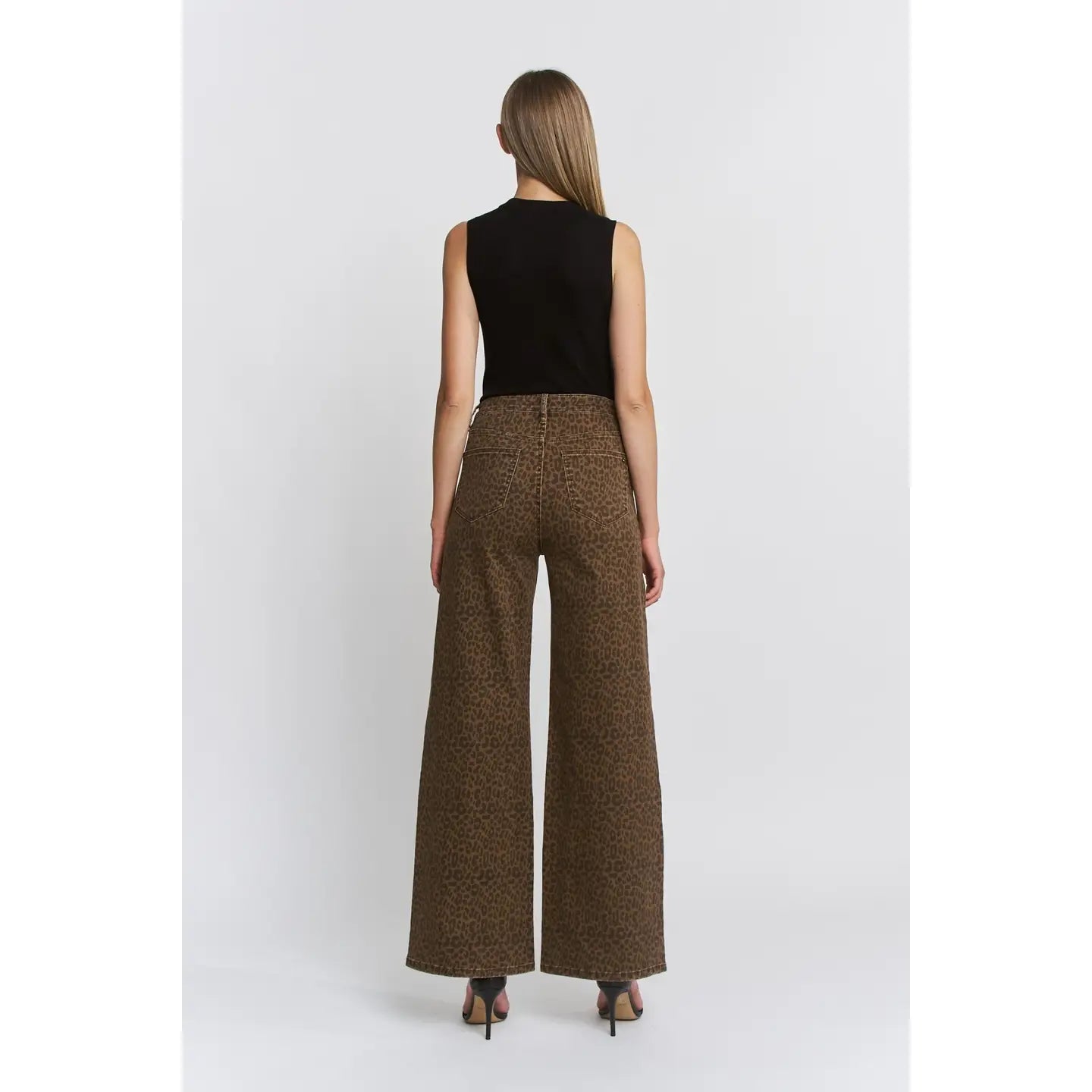 Super High Wide Leg Leopard Jeans in Brown Derby