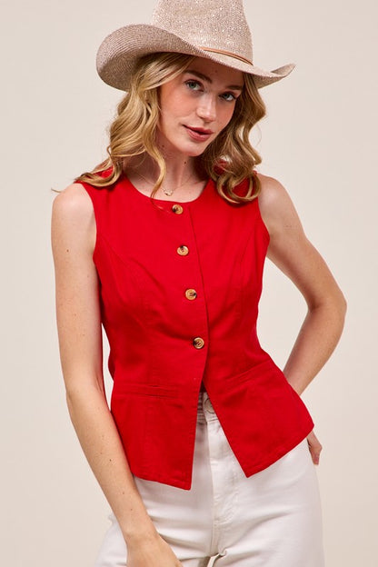 Denim Vest Top in Red