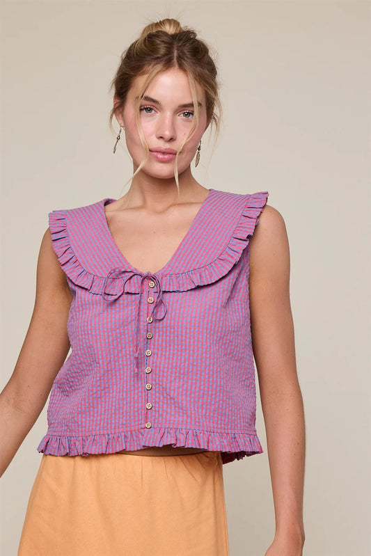 Ruffled Collar Plaid Blouse