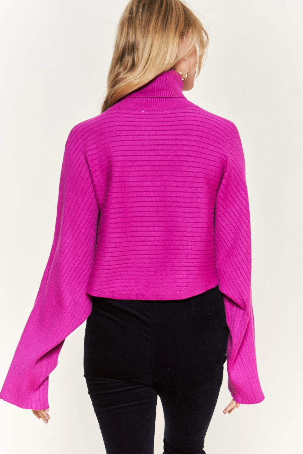 Fuchsia Mock Neck Wide Sleeve Top