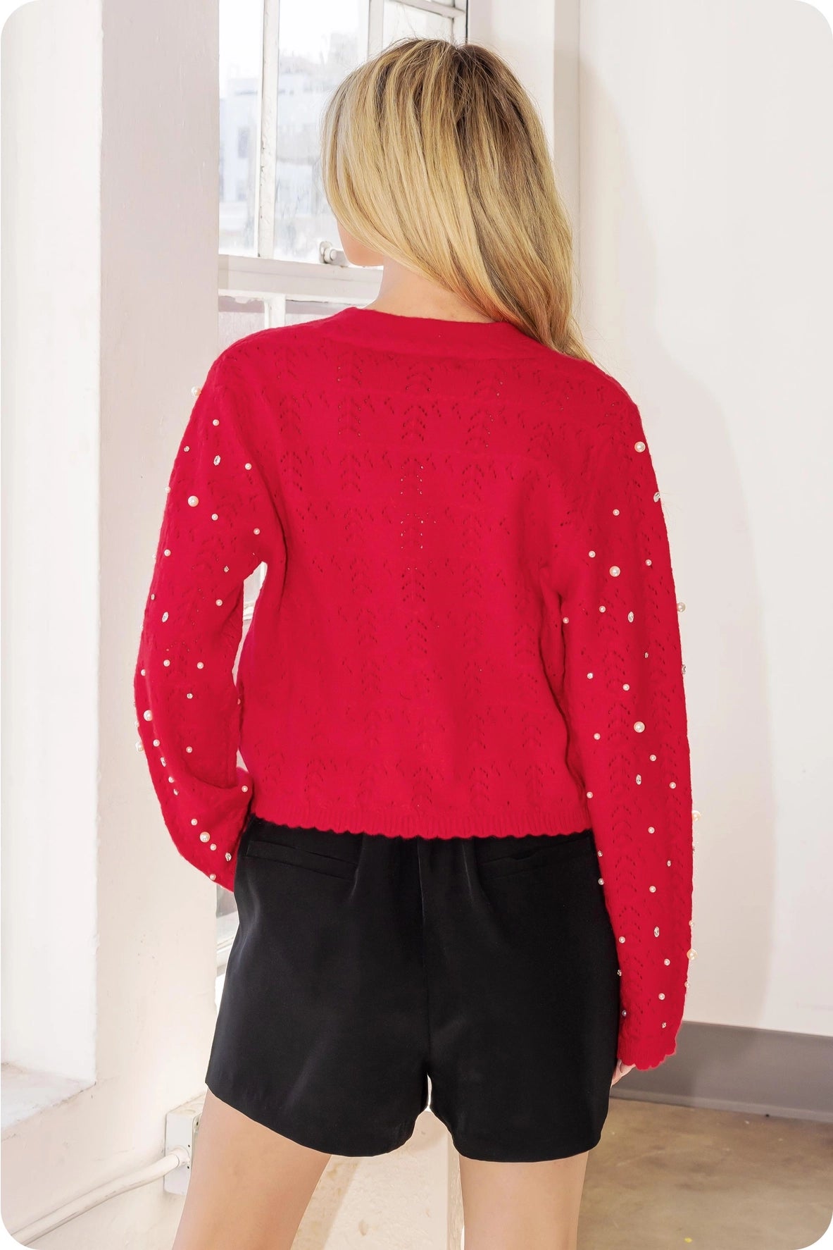 Pearl & Rhinestone Knit Cardigan