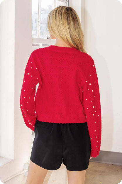 Pearl & Rhinestone Knit Cardigan