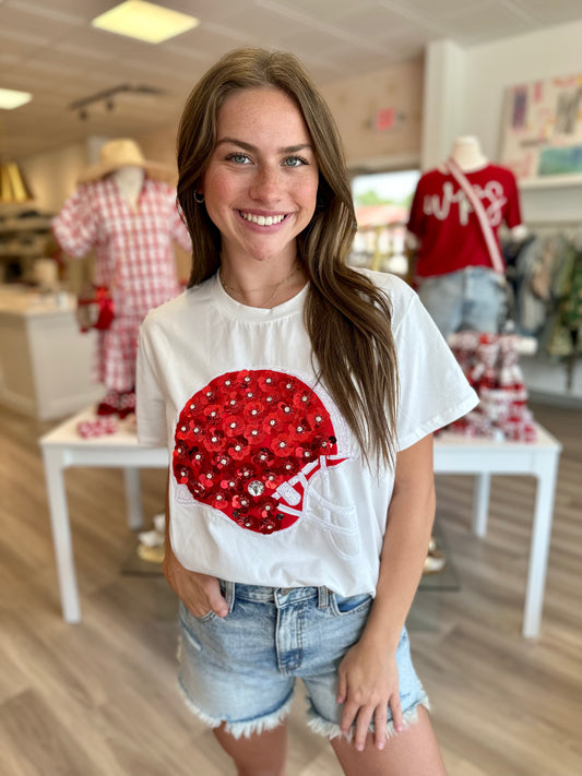 Red and White Flower Helmet Tee