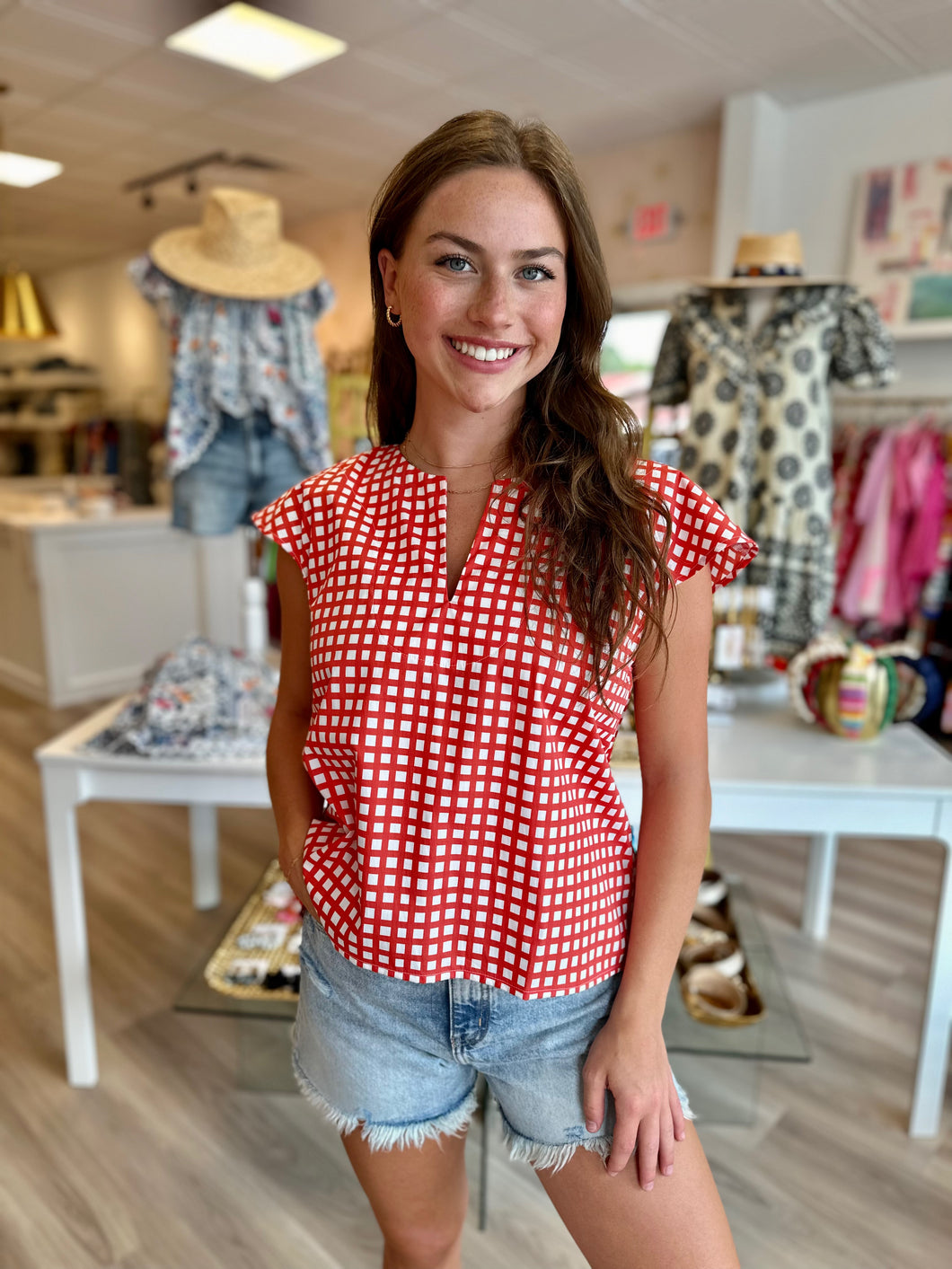 Elizabeth Top in Red Check