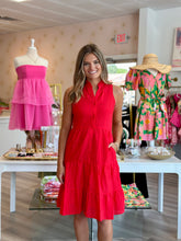 Load image into Gallery viewer, Red Button Front Tiered Dress
