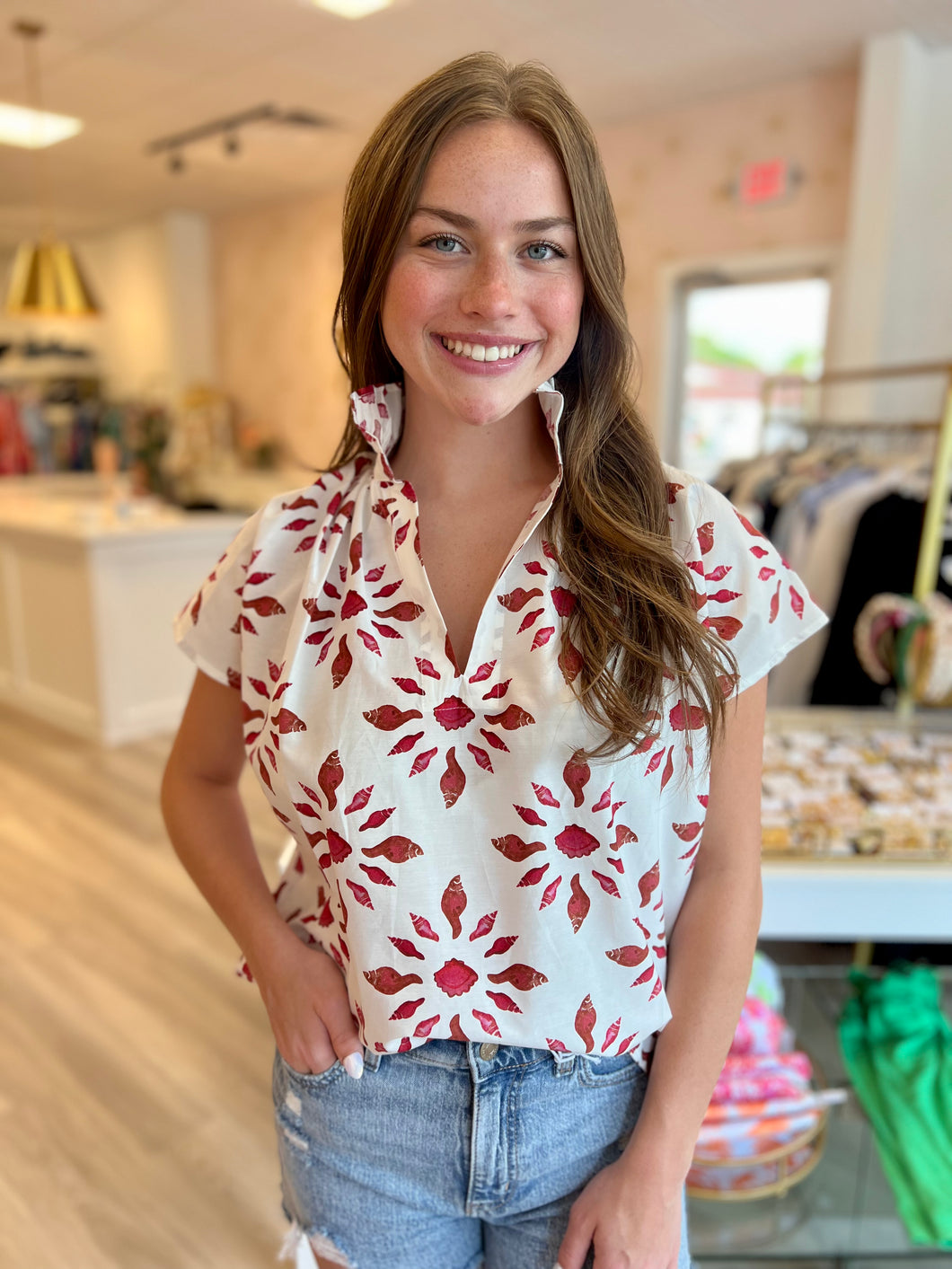 Vicki Short Sleeve Top in Seashell