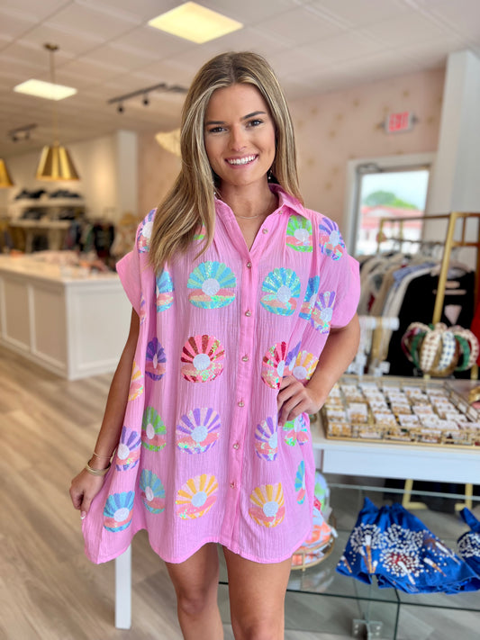 Pink Gauze Clam & Pearl Shell Dress