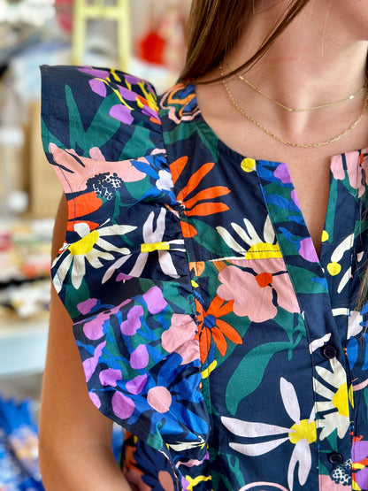 Navy Floral Print Mini Dress