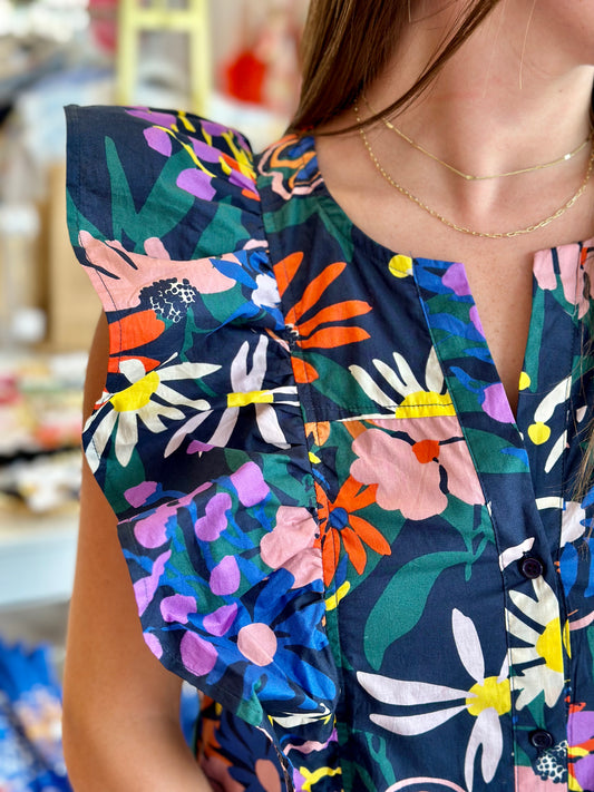 Navy Floral Print Mini Dress