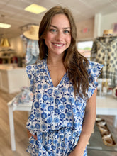 Load image into Gallery viewer, Ruffle Sleeve Top in Blue Poppy
