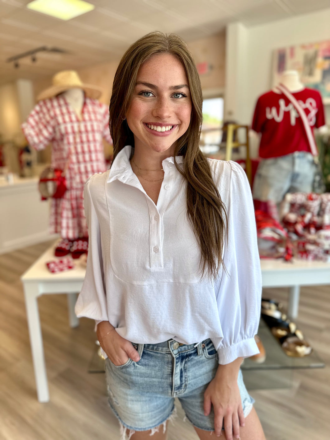 Ruffles Placket Shirt in Cream