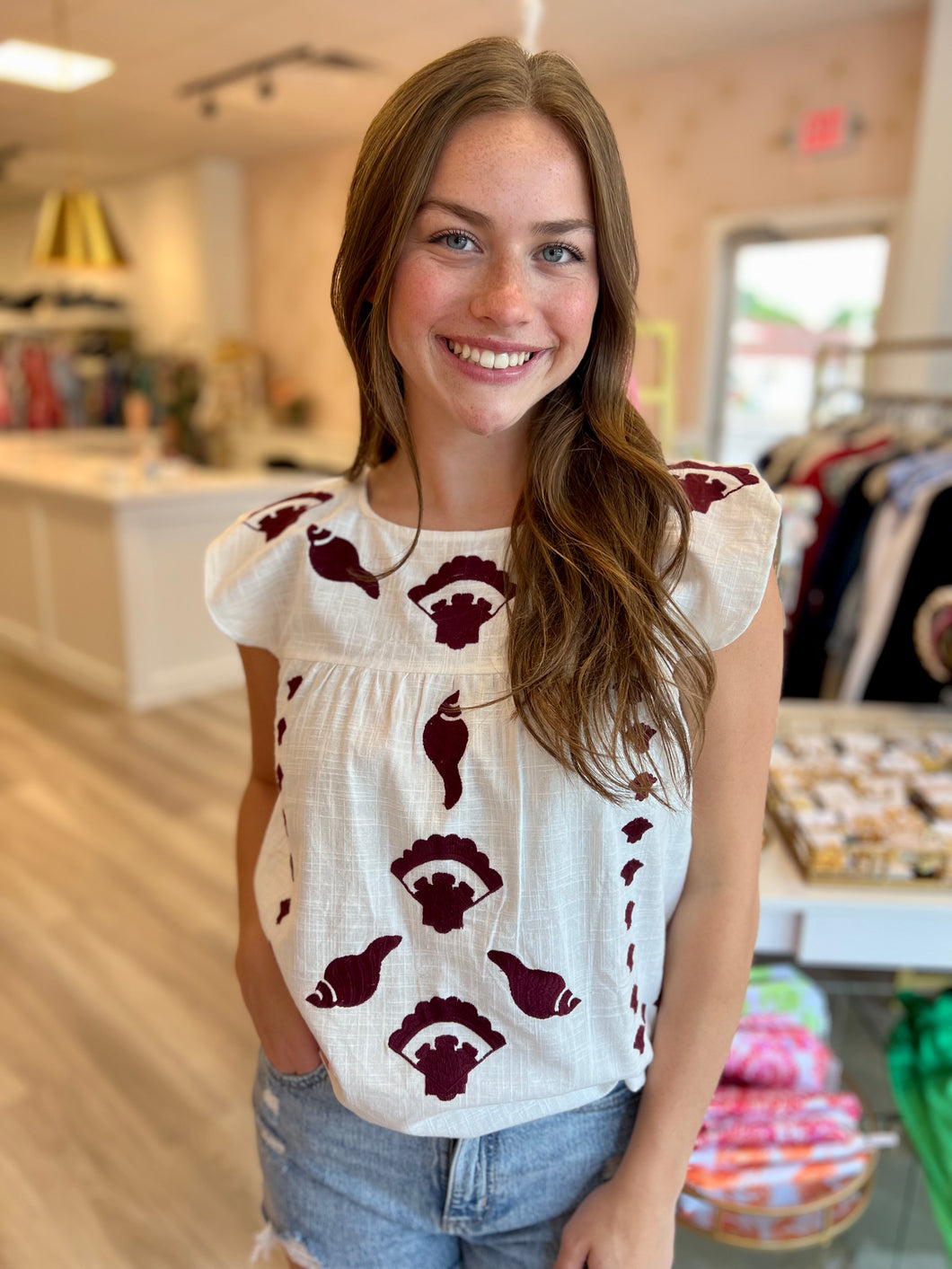 White Seashell Embroidered Top