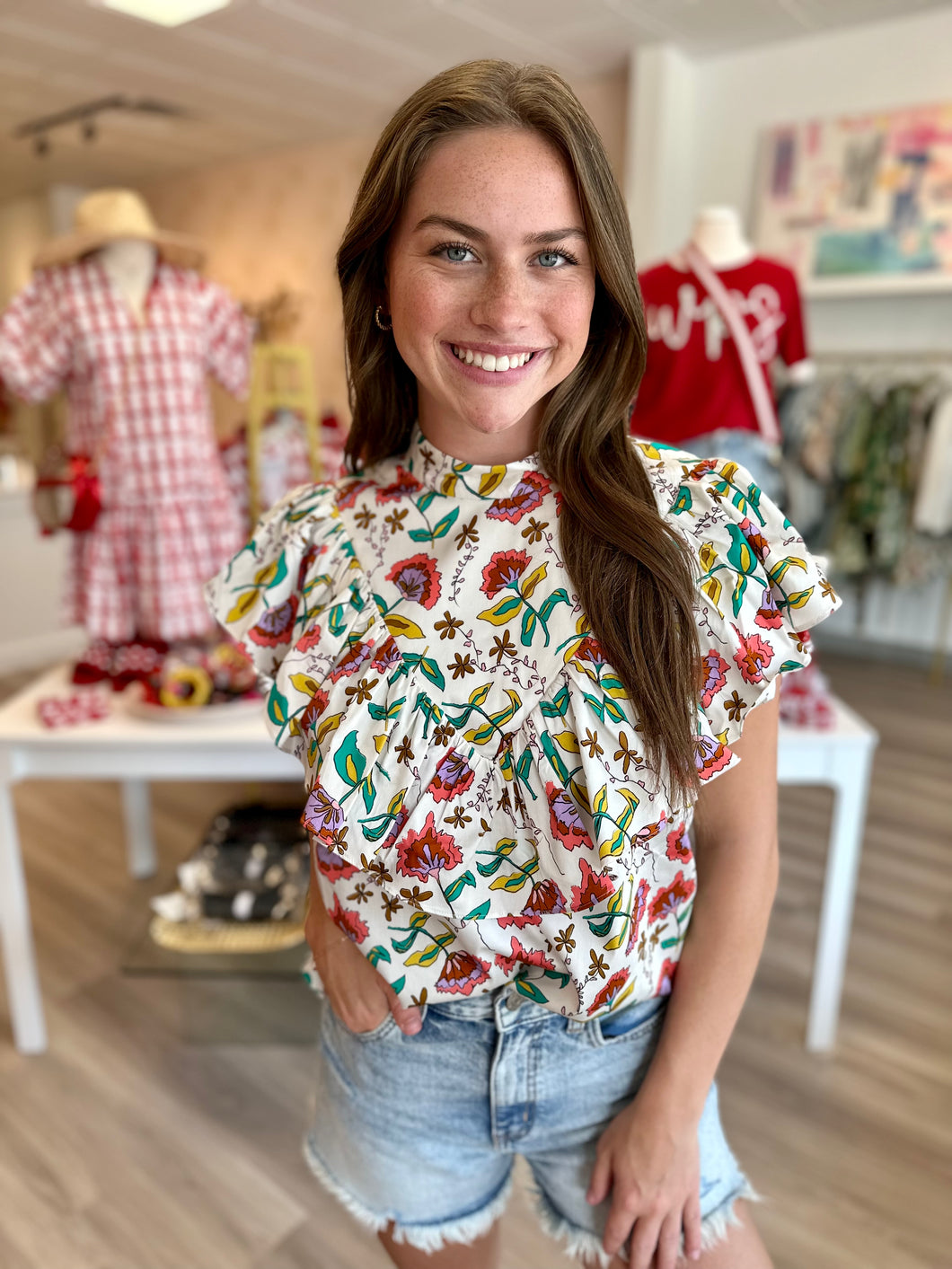 Minnie Tank in Woodcut Floral