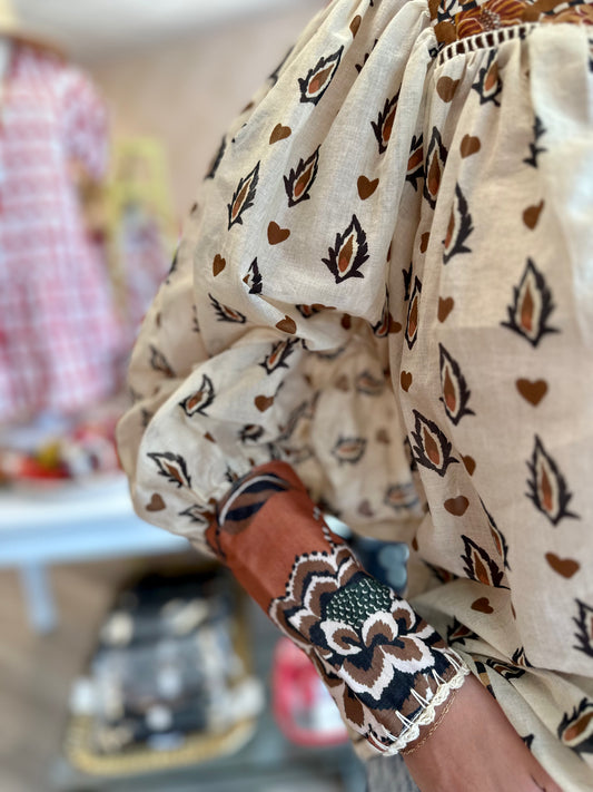 Anika Floral Beige Long Sleeve Blouse