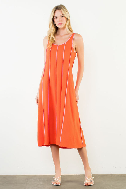 Marin Sleeveless Striped Dress in Orange