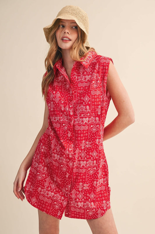 Alice Red Bandana Sleeveless Romper