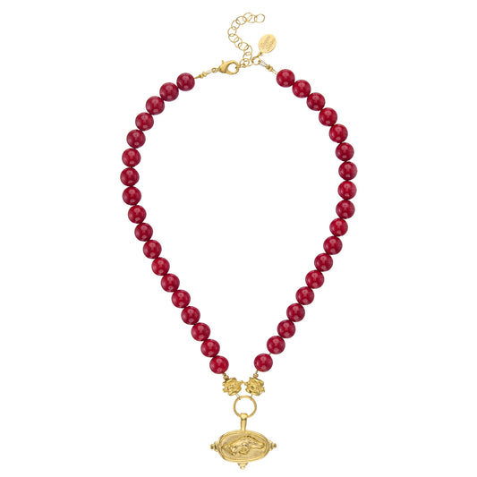 Wild Boar Intaglio Red Necklace