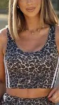 Leopard Crop Tank with Side Stripe