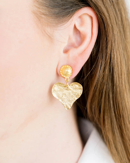 Gold Heart with Beaded Top Earrings