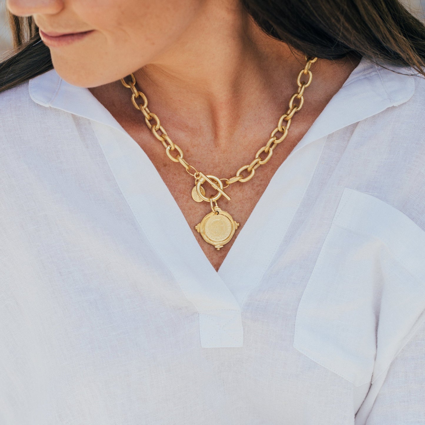 Intaglio Coin Front Toggle Necklace
