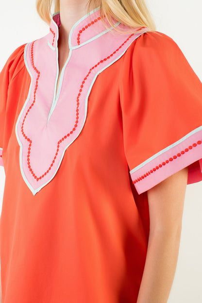 Contrast Trim Wide Sleeve V-Neck Top