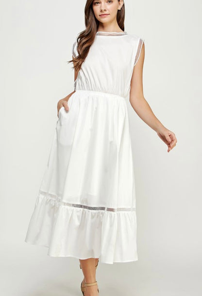Trim Detail Poplin Dress in White