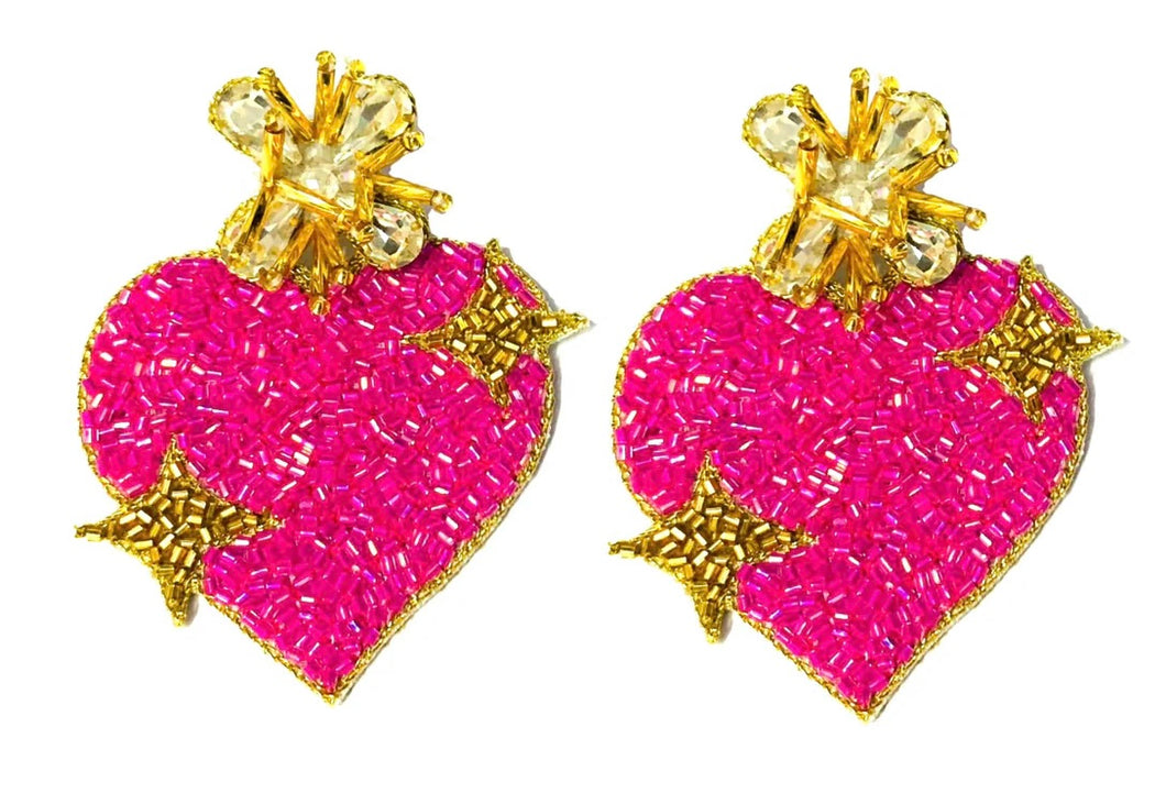 Large Pink Heart Earring