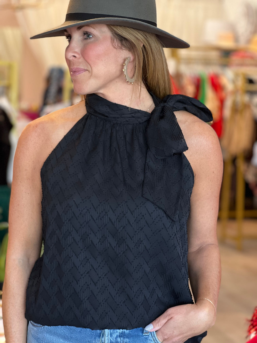 Side Tie Halter Top in Black