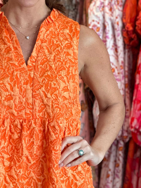 Orange Floral Sleeveless Dress