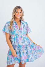 Load image into Gallery viewer, Floral Tiered Mini Dress in Blue/Pink
