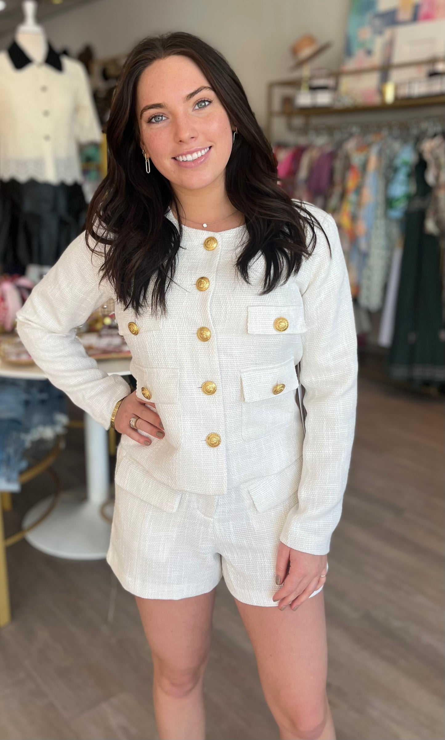 Delfina Crop Jacket in White