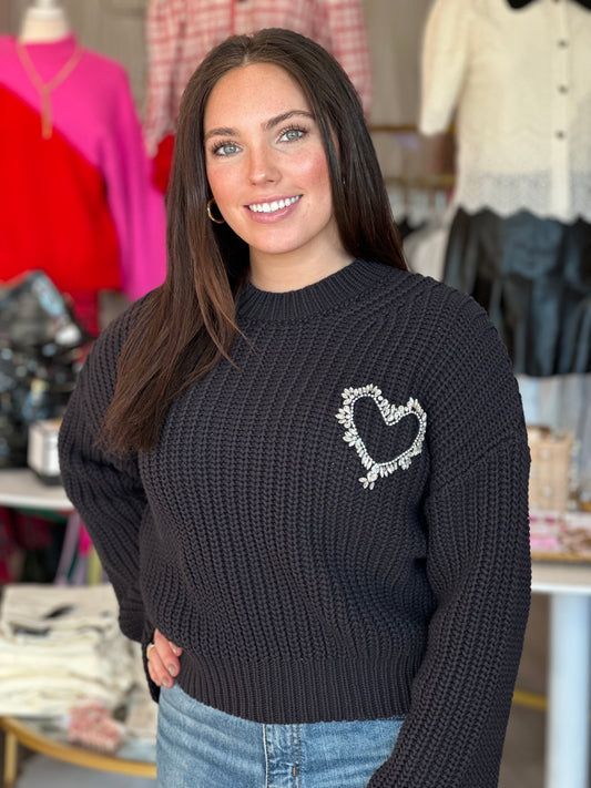 Bell Sleeve Crew Neck Heart Sweater