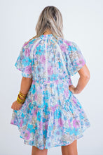 Load image into Gallery viewer, Floral Tiered Mini Dress in Blue/Pink
