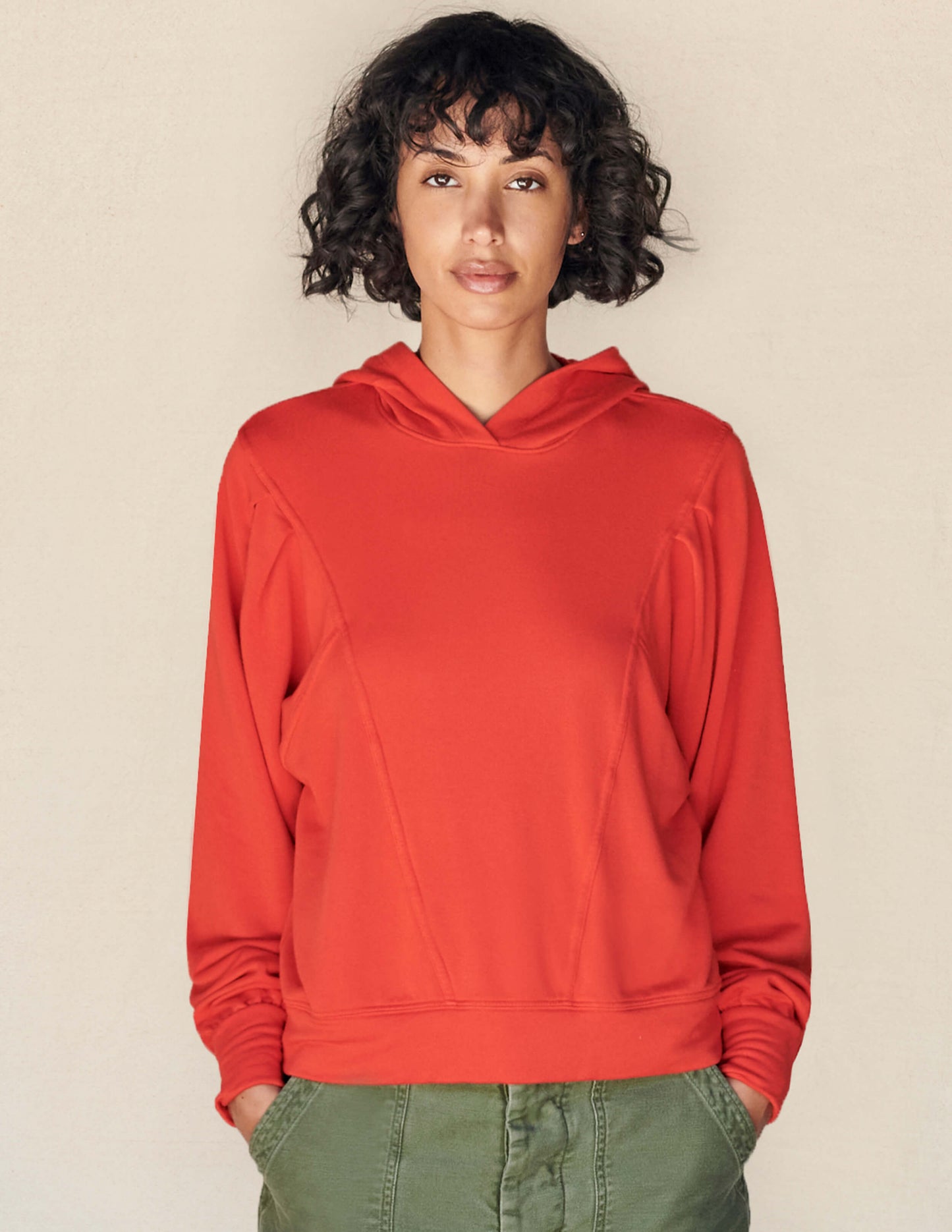 Pleated Hoodie in Ruby