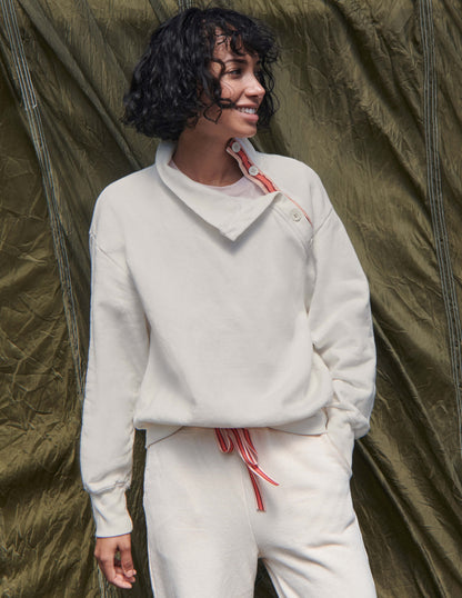 Button Neck Sweatshirt in Eggshell